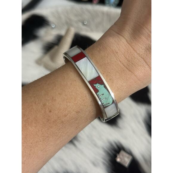 Native Turza Wells Andrew Shows Multistone Sterling Bear Cuff Bracelet Turquoise - Picture 14 of 16